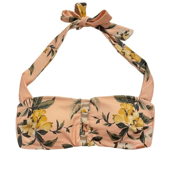 NEW Volcom "Growing Solo" Peach Floral Caged Bandeau Halter Bikini Top Sz. S - Picture 1 of 3